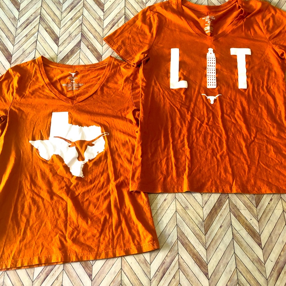 We Are Texas Women’s V Neck Tee Lot. (2) Small & XL. Texas Orange. 100% Cotton